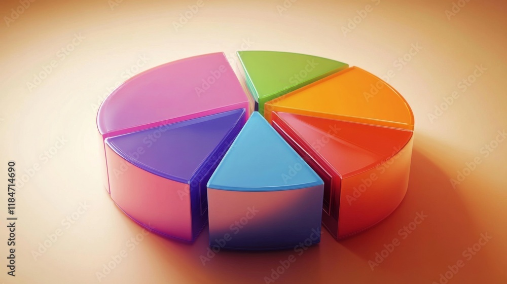 Poster a colorful d pie chart with slices that appear to pop out, set against a contrasting background, sho