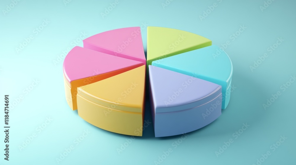 Poster a colorful d pie chart with slices that appear to pop out, set against a contrasting background, sho