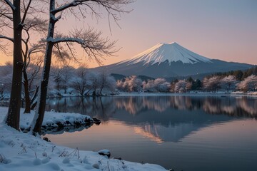 mount fuji winter covered pristine.