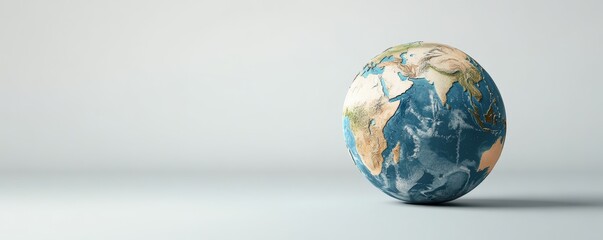 Planet Earth globe resting on white background representing global issues