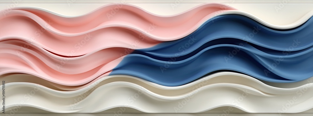 Poster an ai-created abstract background with a pink and blue 3d wave banner, providing copy space