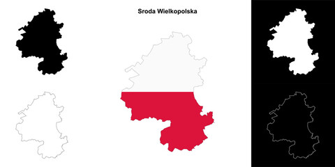 Sroda Wielkopolska county outline map set
