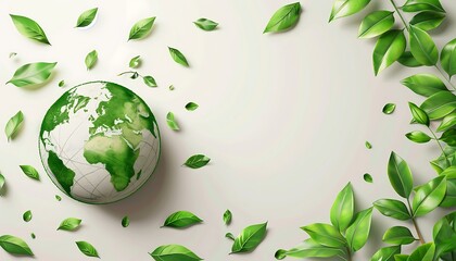 Ecology concept with green leaves and world globe.
