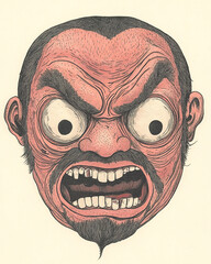 Hyottoko Mask aggressive illustration