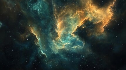 Fototapeta premium Cosmic Nebula with Swirling Clouds of Gas and Dust