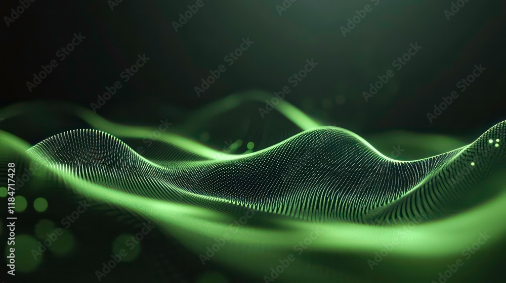 Aufkleber abstract green wave digital data flow.