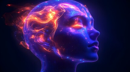 Obraz premium Swirling Head of Colorful Ideas Symbols of Business and Technology
