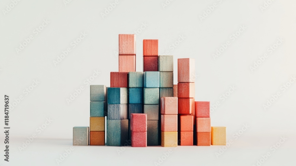 Aufkleber a creative d bar graph made of stacked cubes, arranged on a plain background, representing data anal