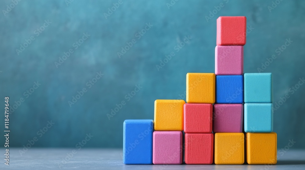 Fototapete A creative D bar graph made of stacked cubes, arranged on a plain background, representing data analysis and business growth in a unique visual style.