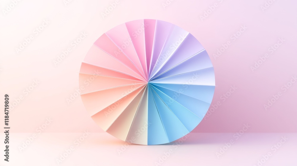 Poster a creative d pie chart in pastel colors, each segment slightly tilted for emphasis, set against a so