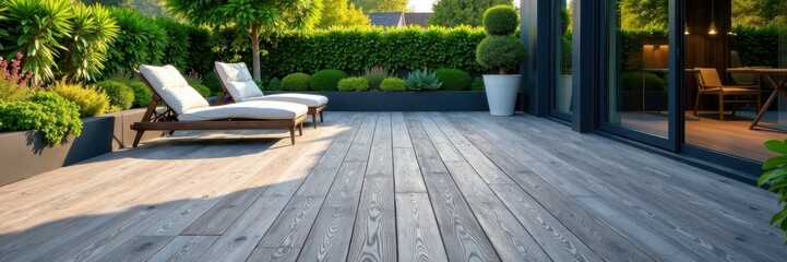 Grey stained deck boards, modern terrace design, wood, outdoor, timber
