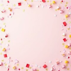 Obraz premium Confetti Frame on Pink Background, Party Background, Celebration, Festive_