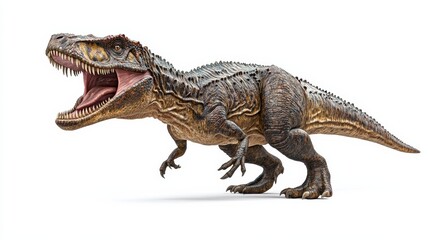 Majungasaurus roaring and running isolated on white background