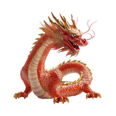 Obraz premium Red Dragon with Golden Accents: A majestic red dragon with intricate golden scales and horns, a symbol of power, wisdom, and good fortune in Chinese culture. 