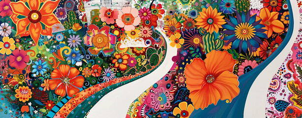 Southwestern page border with colorful Mexican mural elements