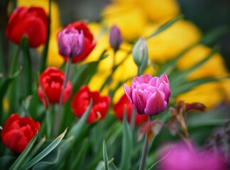 Obraz premium red and yellow tulips