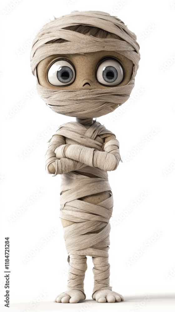 Poster grumpy mummy character standing with arms crossed on white background