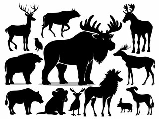Silhouettes of Northern Mammals: Wildlife in Nature-Themed Vector Art for Creative Projects.