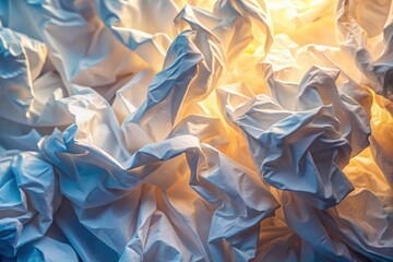 Abstract texture in surreal macro photography: a wrinkled, white paper closeup, artistic and intensely detailed.