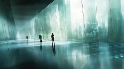 Fototapeta premium Modern Office Team Interaction with Soft Urban Light