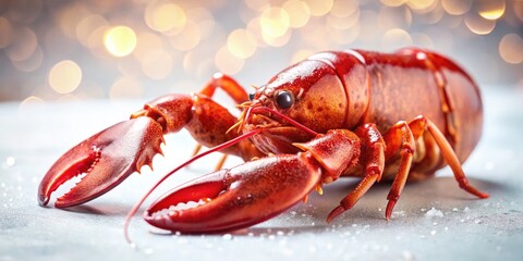 A delectable, solitary lobster showcased in a high-resolution tilt-shift image against a stark white backdrop.