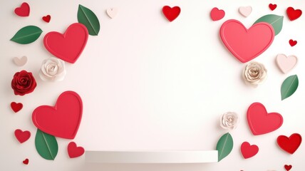 Colorful heart decorations framing a blank space for text or images.
