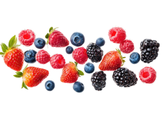 A vibrant assortment of fresh ripe wild berries, isolated on transparent background