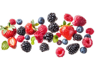 A vibrant assortment of fresh ripe wild berries, isolated on transparent background