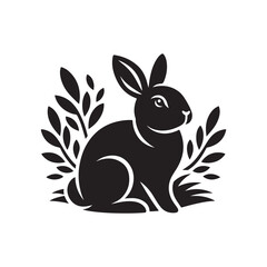 Black Color Bunny silhouette design Vector Illustration, Solid White Background 18.eps