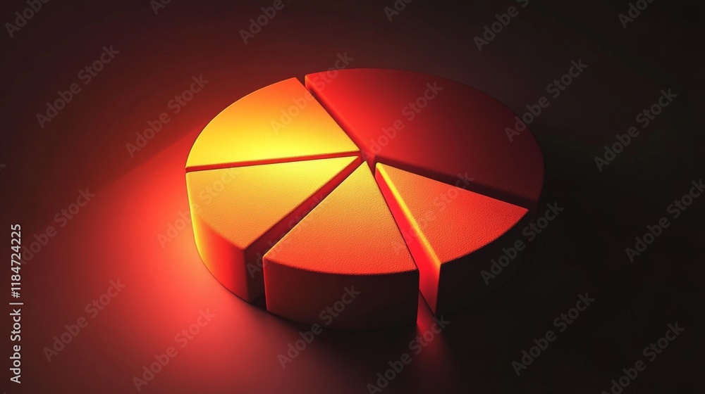 Poster a detailed d pie chart illustrating market share distribution, with textured segments and a light re