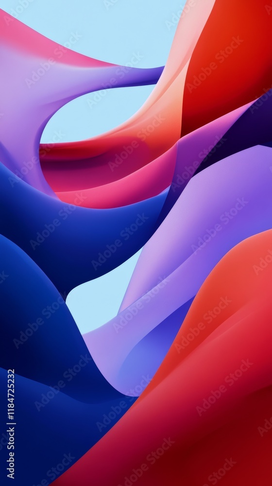 Poster colorful abstract shapes flowing and blending together, creating a vibrant and dynamic composition