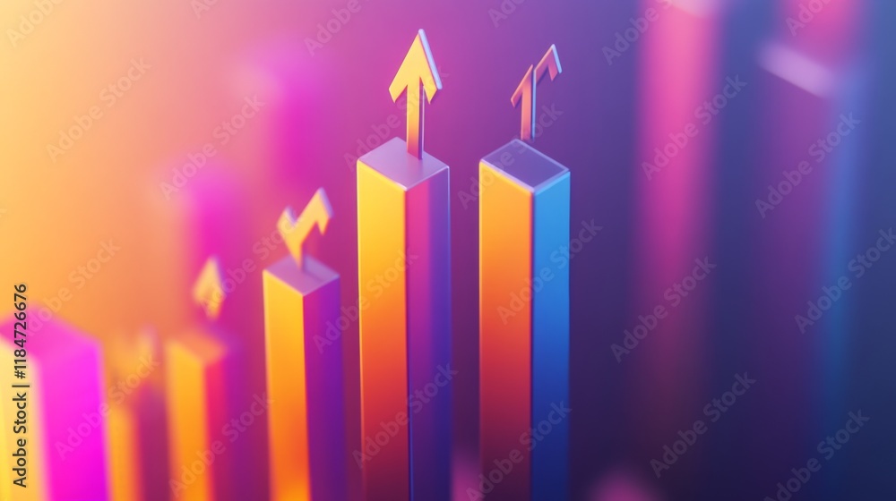 Aufkleber A dynamic D bar graph with arrows pointing upward, set against a gradient background, symbolizing data trends, economic growth, and financial success.