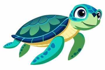 Adorable Cartoon Sea Turtle Illustration: Swimming on White Background for Creative Projects.