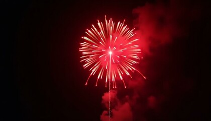 Red Firework Bursting, Celebration Night Sky, Sparkle Effect_