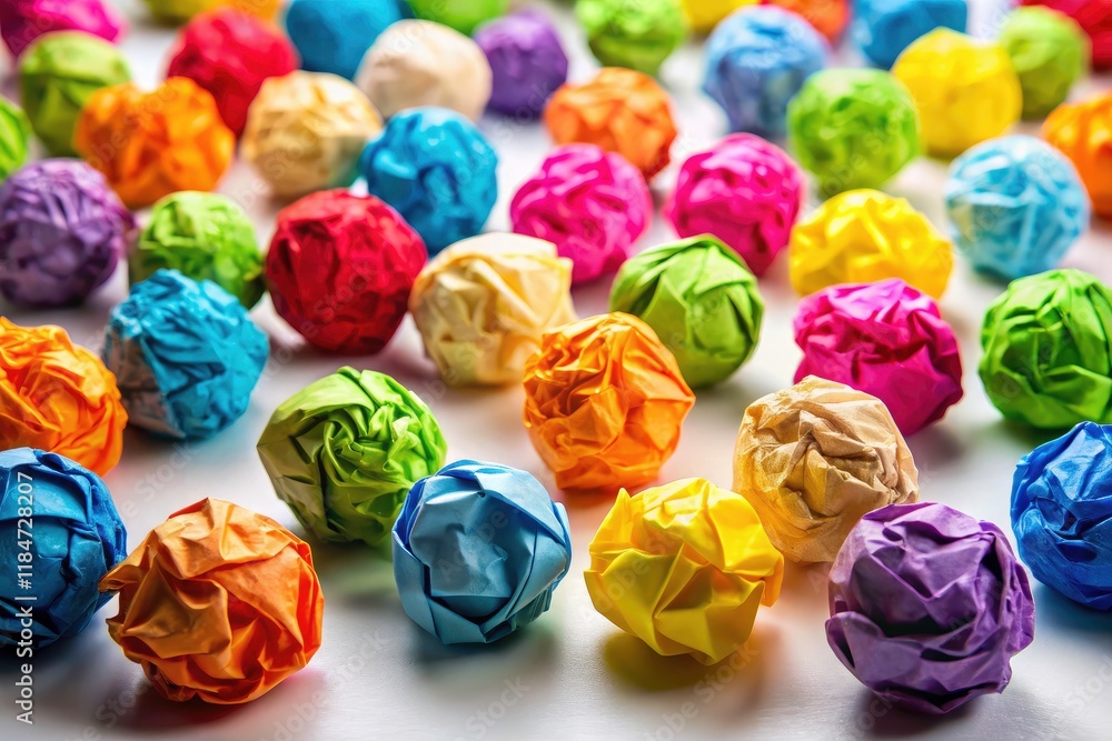 Poster crumpled paper ball cutouts create an abstract panoramic texture background.