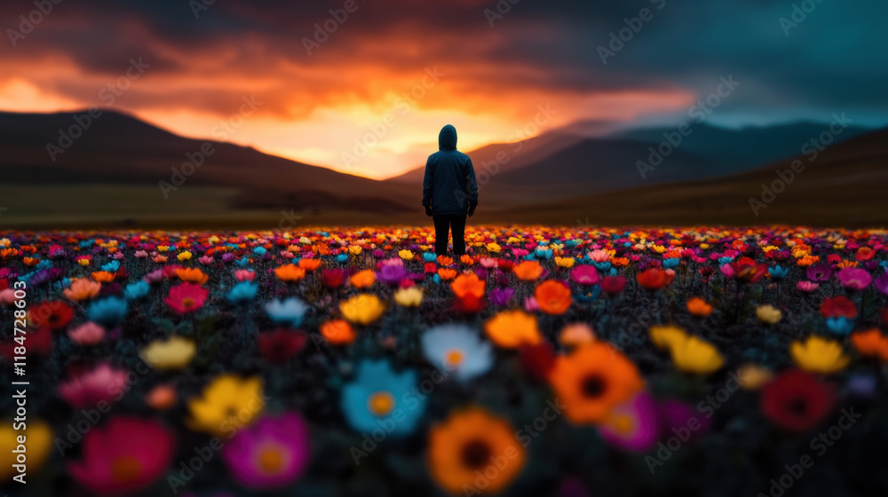 Poster The forgiver, A high-fidelity image featuring a forgiving figure standing in a glowing field, ideal for artistic and inspirational themes.