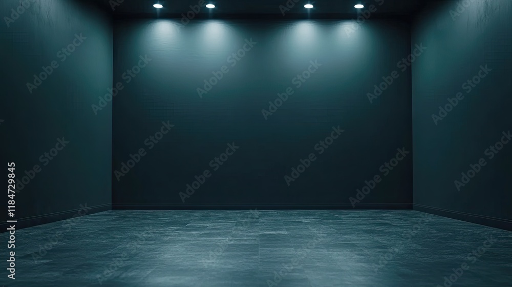 Poster subtle lighting in a minimalistic room highlights a blank wall, creating an ideal setting for mockup