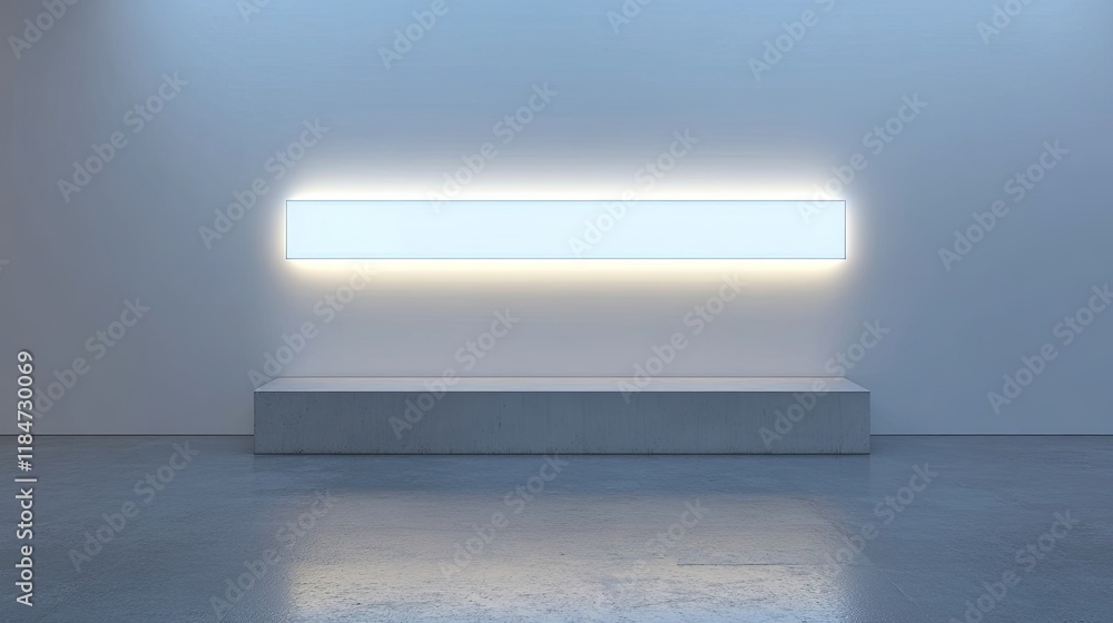 Poster subtle lighting in a minimalistic room highlights a blank wall, creating an ideal setting for mockup