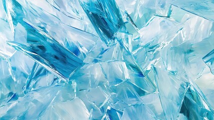Obraz premium **Abstract layered paint strokes mimicking shattered glass in shards of icy blue