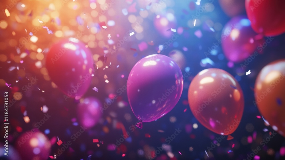 Aufkleber celebration decorations with vibrant balloons, sparkling confetti and colorful lights creating a joy