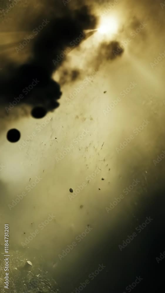 Poster abstract formation of dark shapes and textures illuminated by light with a golden background