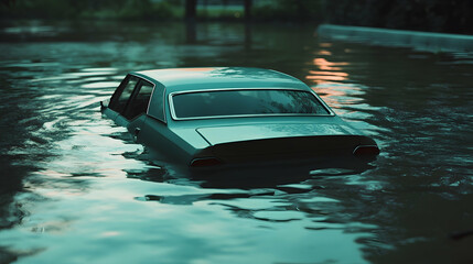 Car submerged in flood water, symbolizing the importance of car insurance for protection