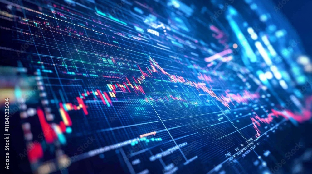 Poster A futuristic digital stock market graph floating in the air, with glowing lines and data points, symbolizing cutting-edge financial technology and trading.
