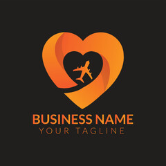 heart travel plane love logo