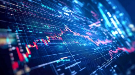 A futuristic digital stock market graph floating in the air, with glowing lines and data points, symbolizing cutting-edge financial technology and trading.