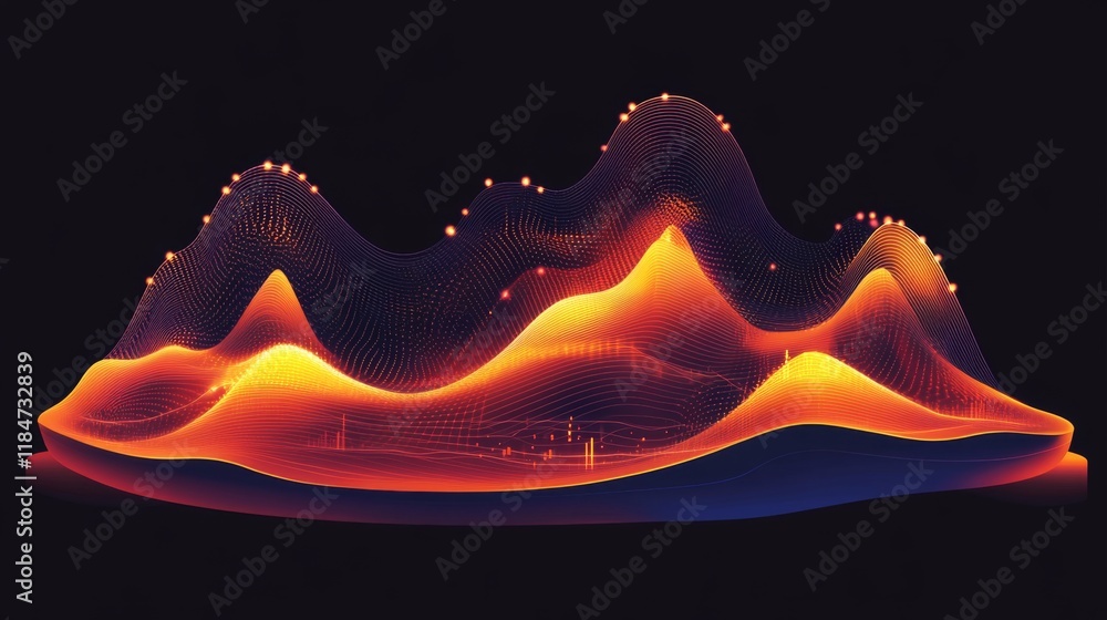 Poster A futuristic financial graph showcasing investment trends, with glowing data points and smooth animations, representing innovation in business analytics.