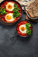 Fried eggs. Shakshuka middle east meal.