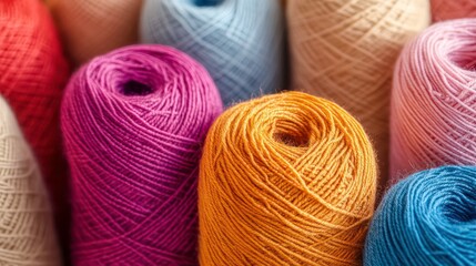 Colorful yarn spools close-up.