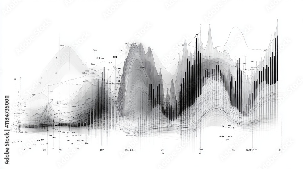 Poster a high-resolution image of a business financial graph with rising lines and bars, overlaid with nume