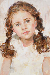 Fragment of an oil painting.  Portrait of a woman. The art is done in a realistic manner.